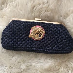 Lilly Pulitzer Navy Straw Clutch
